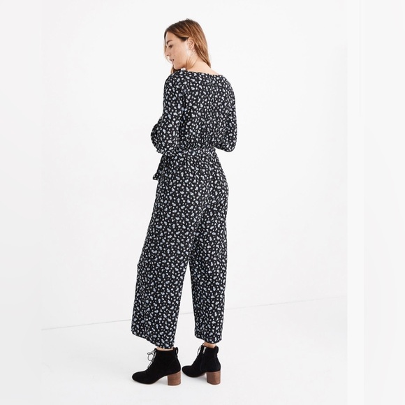 Madewell Black Ruffle-Sleeve Tie-Waist Jumpsuit in Blue Baby's Breath - Small - Picture 2 of 13